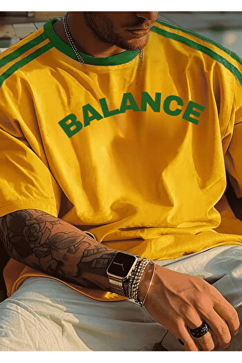CAST COLLECTİON Unisex Balance Written Yellow Stripe Tshirt