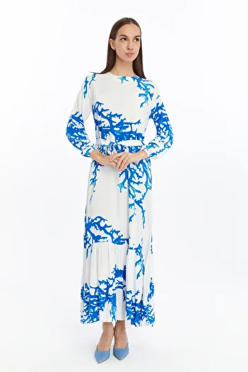 CNR TEKSTİL Dal Patterned Pleated Dress