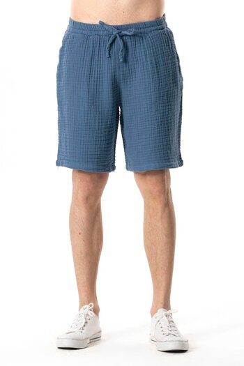 Eliş Şile Bezi Multi Above Knee Muslin Men's Summer Shorts with Elastic Waist Indigo Indg