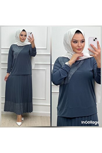 Elele Leather and Stone Detailed Skirt Suit