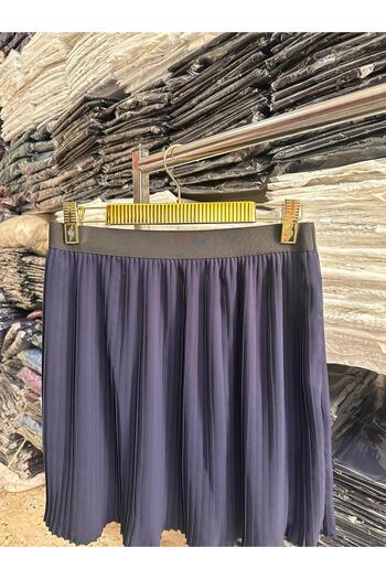 Modahiro Navy Blue Elastic Pleated Skirt