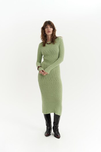 BOHEMAİ Melbourne Organic Long Knitwear Green Dress