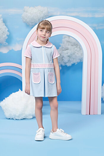 Miny Center Girl's Baby Collar Short Sleeve Knitted Dress