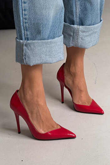 AYAKKABI PRENSİ Swag Kirmizi Rugan 10 Cm Kadın Stiletto, Topuklu Ayakkabı