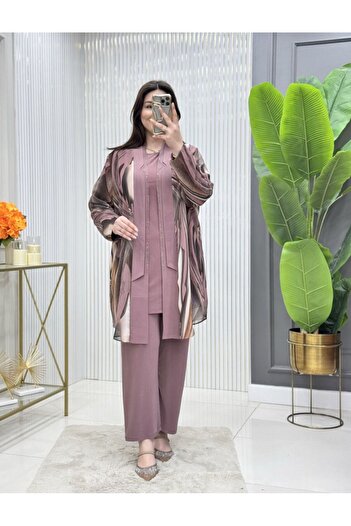 GK Sandy Chiffon Large Size 3 Piece Tunic Set