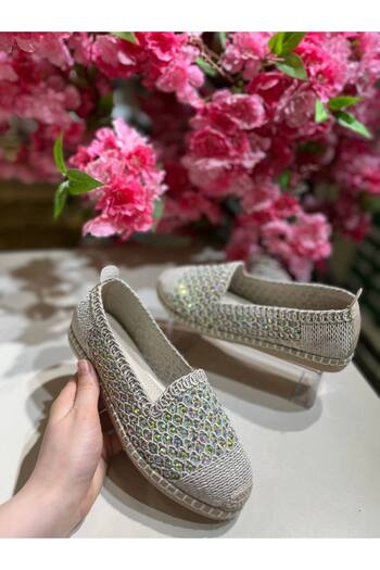 İST FİDAN KUNDURA Women's Patterned Stone Espadrille Comfortable Ballerina Shoes