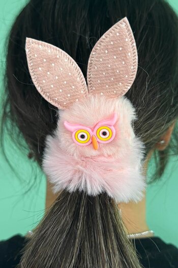 TAKIŞTIR Pink Color Owl Figured Plush Bagel Buckle