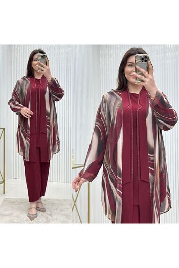 GK Sandy Chiffon Large Size 3 Piece Tunic Set
