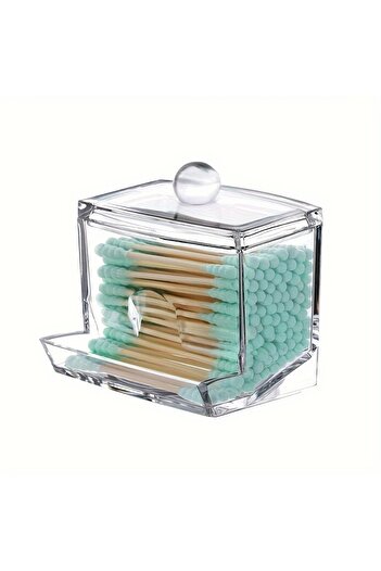 Choice clear Acrylic Cotton Swab Holder with Bamboo Lid Clear Dispenser Bathroom Containers Canister Cotton
