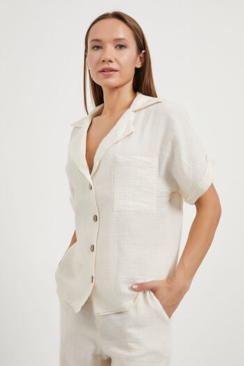 Arma Life Women's Buttoned Muslin Pocket Oversize White Shirt