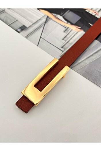 MODAM HİFA Desng Gold Buckle Burgundy Women's Belt Trouser Belt Dress Belt Shirt Belt Coat Belt