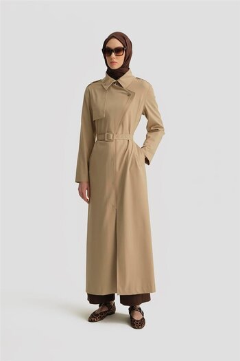 Armine Double Collar Waist Belted Overcoat 25Y8207 Stone