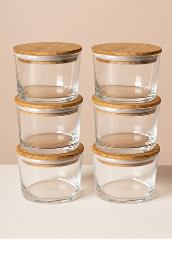 Fhilli Vetro - 6-Piece Wooden Vacuum Lid Glass Storage Container 220 Cc
