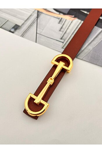 MODAM HİFA Long Buckle Gold Claret Red Women's Belt Trouser Belt Dress Belt Shirt Belt Coat Belt