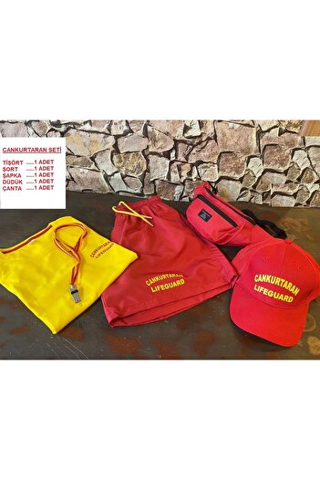 MARTEN CANKURTARAN LIFEGUARD LOGOLU 5 Lİ TAKIM % 100 PAMUK  (TİŞÖRT-ŞORT-ŞAPKA-DÜDÜK-BEL ÇANTASI)