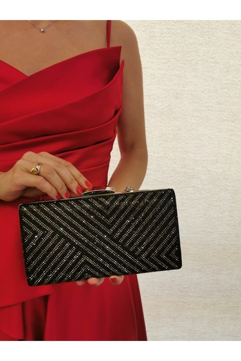 NAZART Women's Jewelled Black Evening Dress Clutch Chain Strap Hand Wedding Engagement Night Shoulder Bag