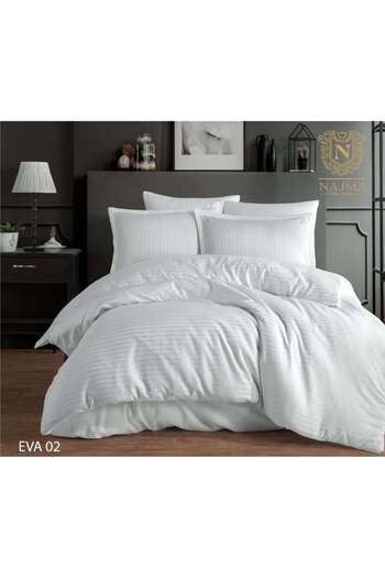 House One Striped Hotel Style Comforter Microfiber  with Removable Filling  - King 260 x 240 Cm - White