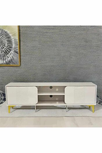 House One طاولة تلفزيون | خزانة تلفزيون عصرية من خشب MDF مع رفوف ومساحة تخزين مناسبة - أبيض - 40 × 180 × 50 سم