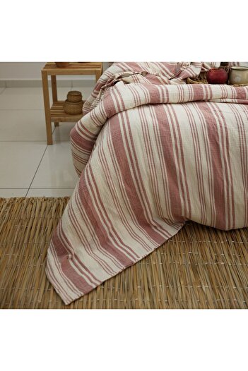 YASEMİNİNEVİ Tile Striped Single Muslin Duvet Cover Set