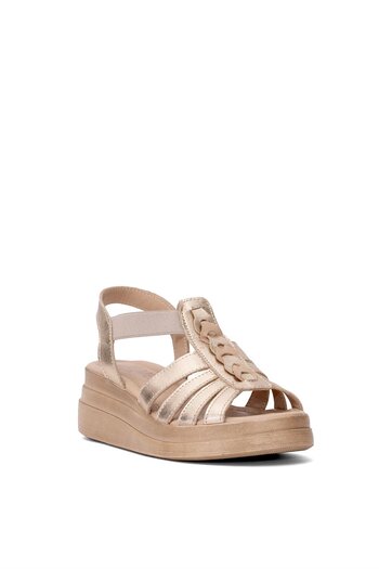Venüs 2409912 Y Women's Genuine Leather Wedge Heel Sandals Gold