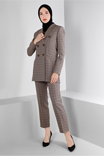 Alvina PLAID PATTERNED BUTTONED DOUBLE PANTSET 30307