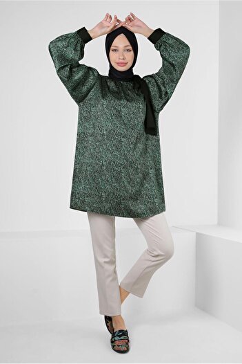 Alvina PATTERNED COLLAR BINDING DETAIL SATIN TUNIC 43934