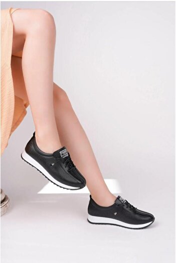 Aymood Women's Black Rubber Laced Orthopedic Sole Ballerina L Black Skin L Black Skin H Black Skin