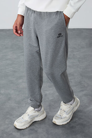 TOMMY LIFE Gri Melanj Klasik Cepli Standart Kalıp Manşetli Erkek Eşofman Alt - 84652