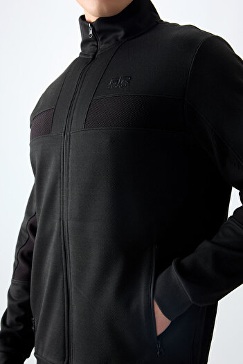 AIR JONES Μαύρη επιφάνεια με υφή Standard Fit Κεντημένη ανδρική αθλητική φόρμα - 85248