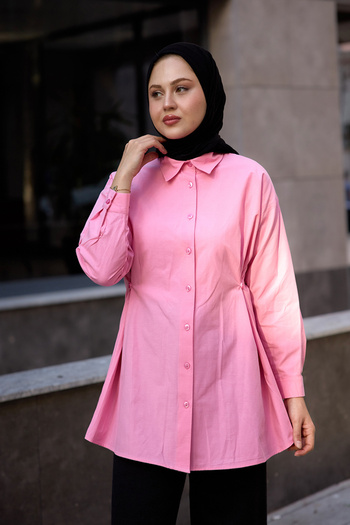 LOCCO Pink Women's Shirt, Side Button Detailed Model