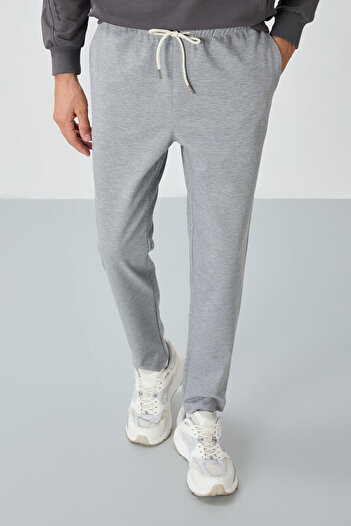 AIR JONES Gray Melange Surface Textured Standard Fit Men's Tracksuit Bottom - 82155