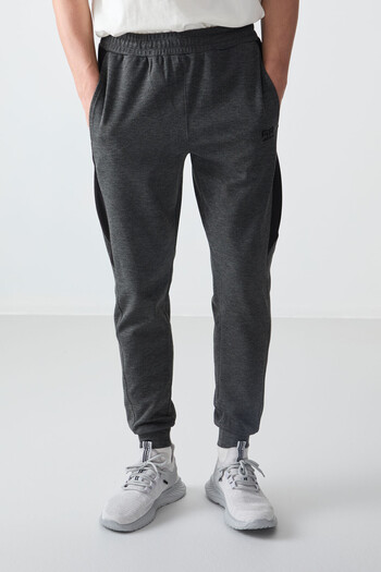 AIR JONES Anthracite Melange Surface Textured Standard Fit Embroidered Men's Tracksuit Bottom - 82126