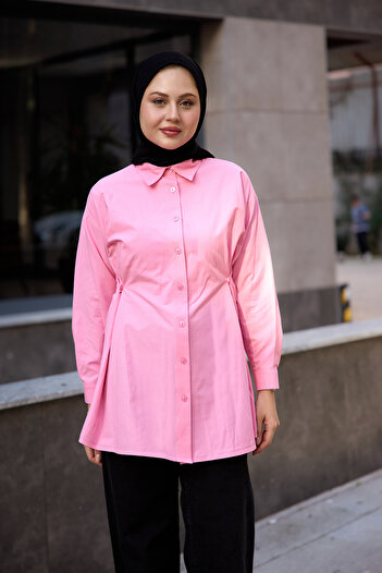 LOCCO Pink Women's Shirt, Side Button Detailed Model