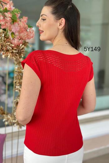 İnce Topuk Boat Neck Openwork Knitwear Blouse 5Y149