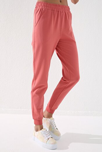 TOMMY LIFE Pudra Yüksek Bel Jogger Rahat Form Manşetli Kadın Eşofman Alt - 94561