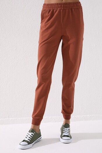TOMMY LIFE Γυναικεία αθλητική φόρμα Cinnamon High Waist Jogger Comfortable Form με μανσέτες - 94561