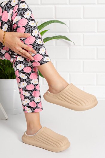 Moda Frato Modafrato Flora Kapalı Içi Yünlü Unisex Ev Terliği Kışlık Terlik Su Geçirmez