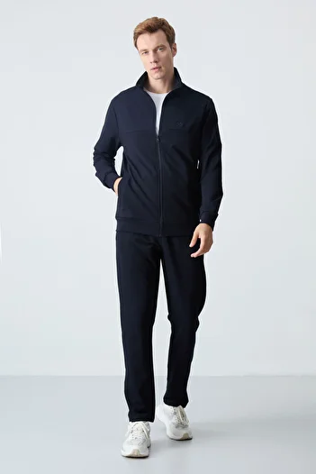 TOMMY LIFE Navy Blue Cotton Thick Soft Textured Comfort Fit Basic Men's Tracksuit - 85260