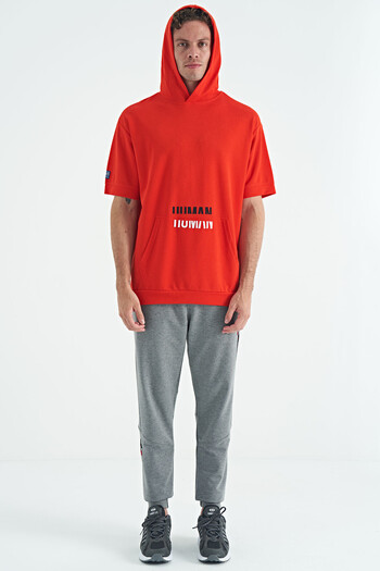 TOMMY LIFE Fiesta Kangaroo Pocket Text Embroidery Hooded Men's T-Shirt - 88195