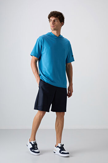 TOMMY LIFE Ανδρικό T-Shirt Petrol Blue Thick Soft oversize Fit 88352