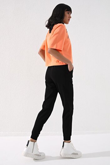TOMMY LIFE Siyah Yüksek Bel Jogger Rahat Form Manşetli Kadın Eşofman Alt - 94561