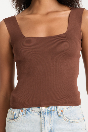 İLKCET MODA Γυναικείο πλεκτό αμάνικο Crop με τετράγωνο λαιμό