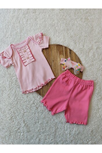 Tomuycuk Pink Sweat Baby Girl Suit 3-6-9-12 Months Outfit Clothes