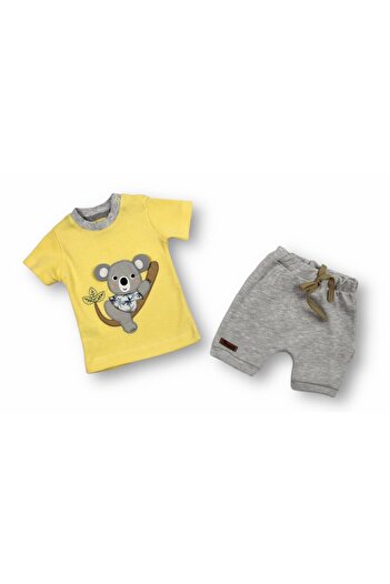 Tomuycuk 2'li Sarı Erkek Bebek Çocuk Kısa Kol Şortlu Takım Yavru Koala 3-6-9-12-18 Ay Bebek Kıyafetleri Giyim