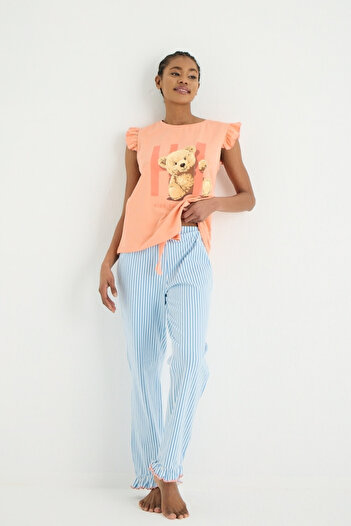 İPEKTENİM Striped Ruffle Detailed Pajama Detail