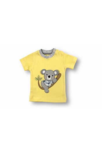 Tomuycuk 2'li Sarı Erkek Bebek Çocuk Kısa Kol Şortlu Takım Yavru Koala 3-6-9-12-18 Ay Bebek Kıyafetleri Giyim
