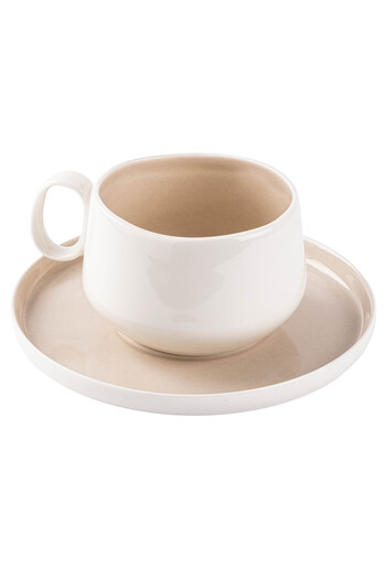 Tantitoni Thin White Beige Porcelain Double Cup Set 220ml