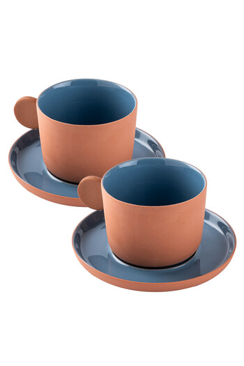 Tantitoni Thin Terra Blue Porcelain Double Cup Set 100ml