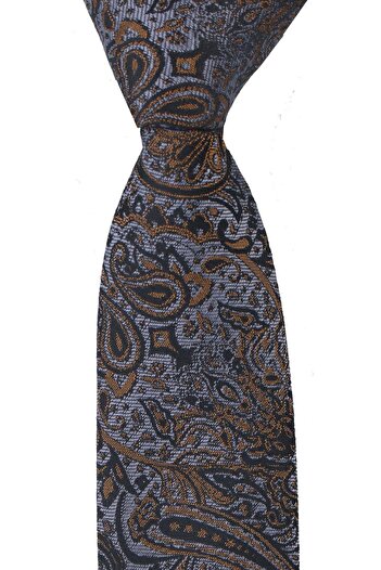 Esgue Slim Fit Gold - Γκρι Σάλι Μοτίβο Λεπτό 6 cm. Χειροποίητη γραβάτα