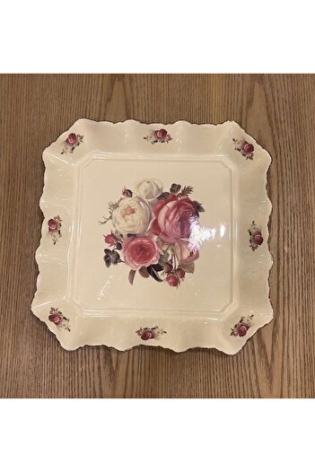 ROY KING Serving Plate Cream Gold Square Rose Pattern Rose 28X28X5 cm